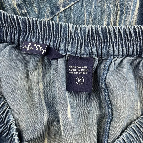 GIGI | Vintage M Striped Denim 100% Cotton Asymetrical Ruffle Jean Midi Skirt - Picture 2 of 5